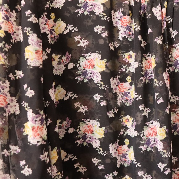 Zenobia Black Floral Print Sheer Blouse Top Women XL 3/4 Sleeve Whimsigoth Fairy - Picture 4 of 10